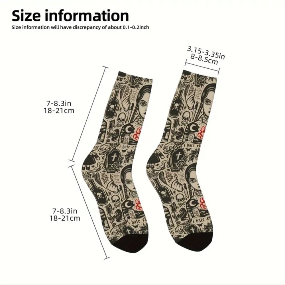 π Pair Of Harajuku Vintage Style Wednesday Addams Crew Socks - Streetwear - Picture 7 of 8